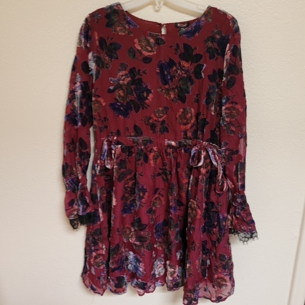 Buffalo David Bitton Burgundy Floral Dress NEW